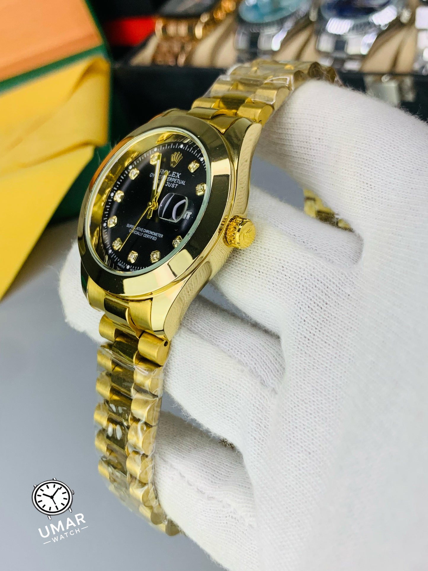 Luxury Diamond Marker Analog Watch with Date Display
