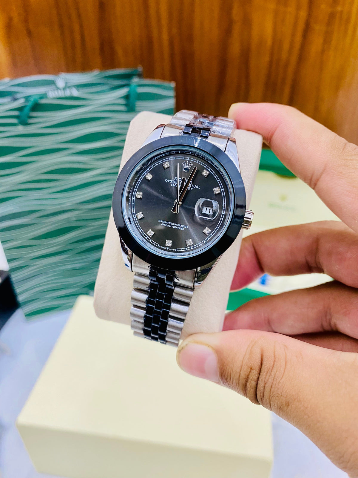 Silver Black Tow Tone With Jubili Chain Premium Quality