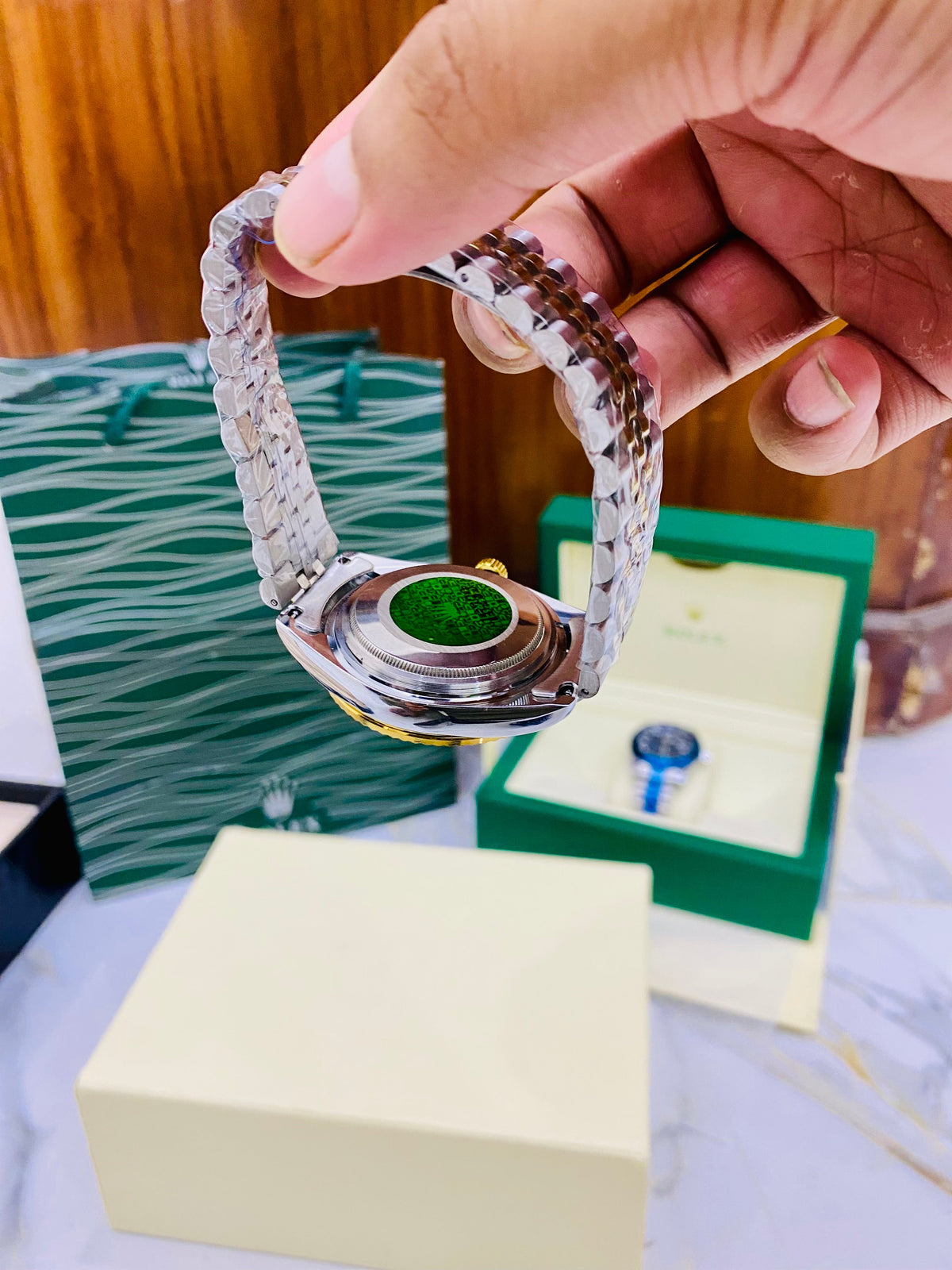 Tow Tone Green With Jubili Chain Premium Quality