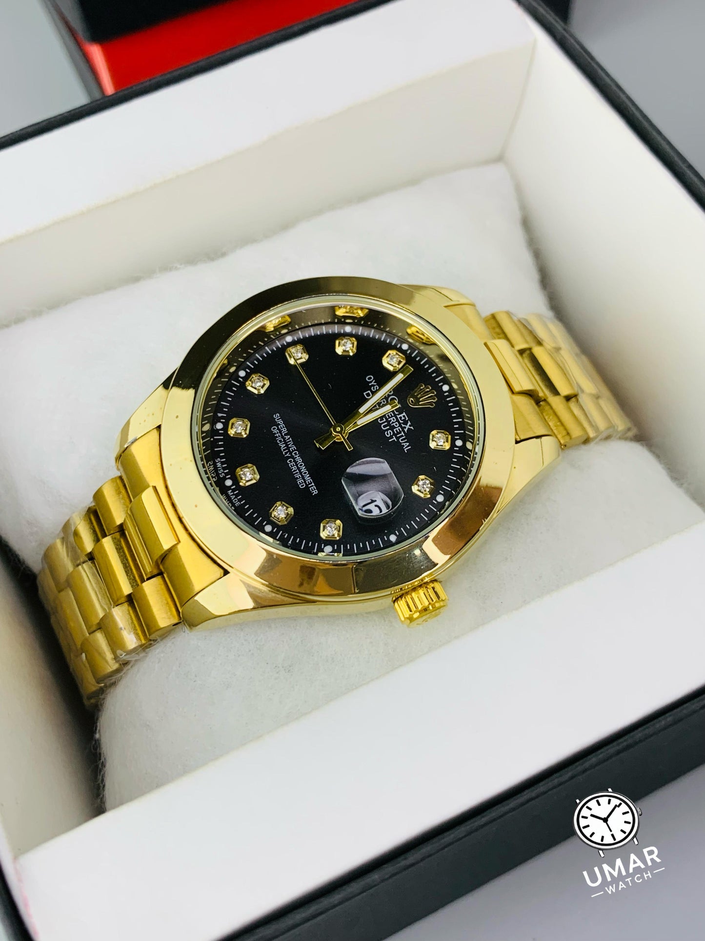 Luxury Diamond Marker Analog Watch with Date Display