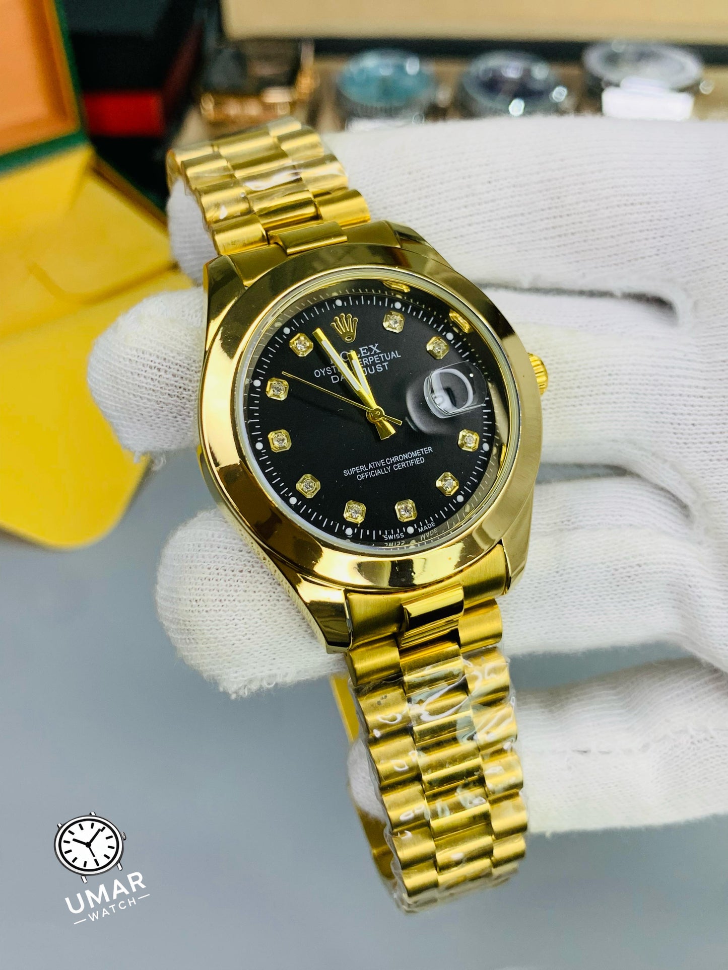 Luxury Diamond Marker Analog Watch with Date Display